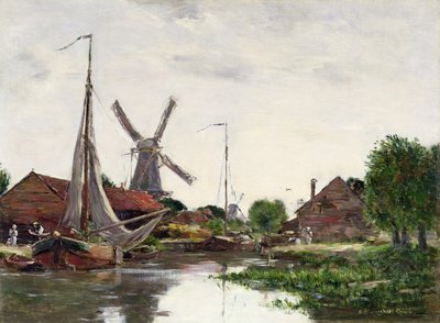 Dordrecht, Windmühle an der Maas, 1884 von Eugene Louis Boudin